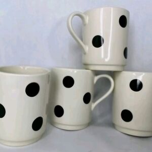 Kate Spade Polka Dot Ceramic Mug Set (Qty: 4) - Black and White